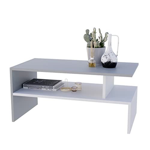 AKKE Jula Couchtisch für Wohnzimmer Beistelltisch Wohnzimmertisch Modern Sofatisch Kaffeetisch Deko Möbel für Wohnzimmer Wohnzimmertische Couchtische Grau Weiße Beine 93x45x50cm von AKKE