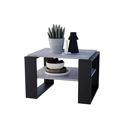 AKKE Kaja Couchtisch für Wohnzimmer Beistelltisch Wohnzimmertisch Modern Sofatisch Kaffeetisch Deko Möbel für Wohnzimmer Wohnzimmertische Couchtische Beton Mit Schwarzen Beinen 63x44x54 cm von AKKE