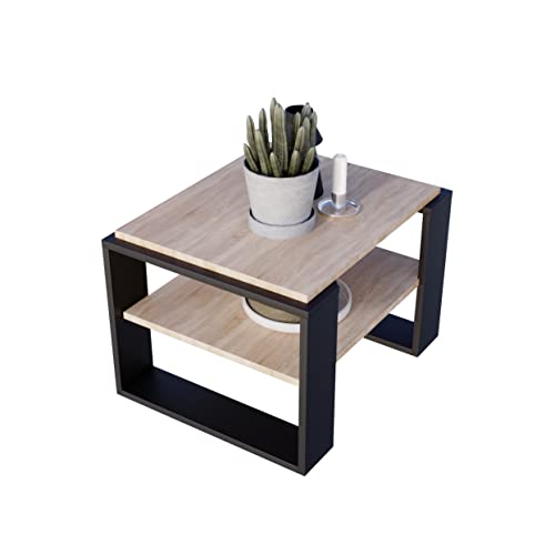 AKKE Kaja Couchtisch für Wohnzimmer Beistelltisch Wohnzimmertisch Modern Sofatisch Kaffeetisch Deko Möbel für Wohnzimmer Wohnzimmertische Couchtische Eiche Mit Schwarzen Beinen 63x44x54 cm von AKKE