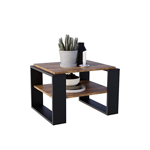 AKKE Kaja Couchtisch für Wohnzimmer Beistelltisch Wohnzimmertisch Modern Sofatisch Kaffeetisch Deko Möbel für Wohnzimmer Wohnzimmertische Couchtische Eiche Retro Mit Schwarzen Beinen 63x44x54 cm von AKKE