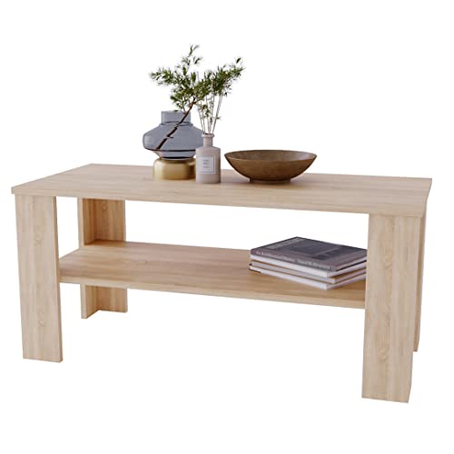 AKKE Lara Couchtisch Wohnzimmer Beistelltisch Wohnzimmertisch Modern Sofatisch Kaffeetisch Deko Möbel Wohnzimmer Wohnzimmertische Couchtische Eiche 110x47x51cm von AKKE