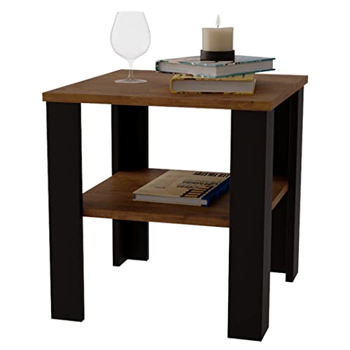 AKKE Lara Couchtisch für Wohnzimmer Beistelltisch Wohnzimmertisch Modern Quadratisch Sofatisch Kaffeetisch Deko Möbel Wohnzimmer Wohnzimmertische Couchtische Eiche Retro Schwarze Beine 53x47x53cm von AKKE