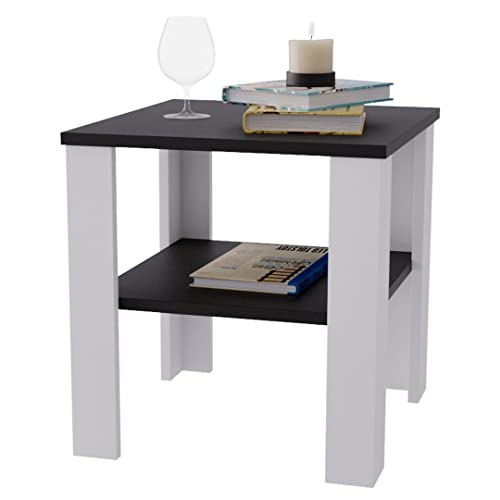 AKKE Lara Couchtisch für Wohnzimmer Beistelltisch Wohnzimmertisch Modern Quadratisch Sofatisch Kaffeetisch Deko Möbel für Wohnzimmer Wohnzimmertische Couchtische Schwarz Weiße Beine 53x47x53cm von AKKE