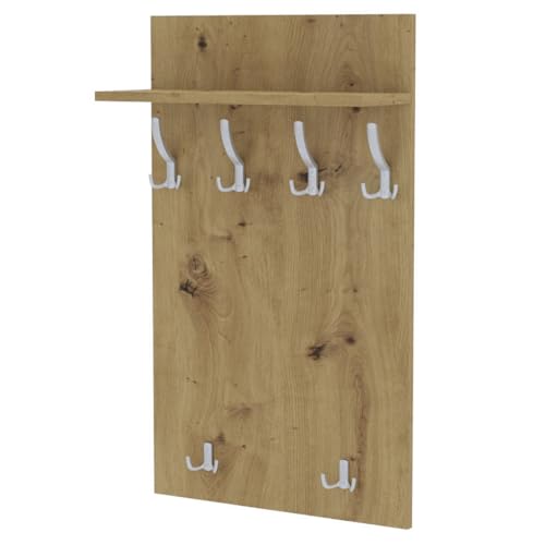 AKKE Maxi Garderobe Wandgarderobe Garderobenpaneel Wandpaneele Garderobenleiste Garderobenleiste Garderobenhaken Kleiderhaken Für Flurgarderobe Möbel Für Garderoben Flur 100 cm x 60cmArtisan-Eiche von AKKE