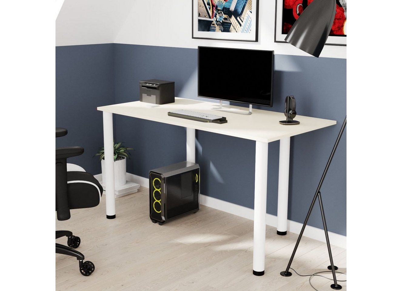 AKKE Schreibtisch, Schreibtisch mit Kabeldurchführung und weißen Beinen 2mm PVC von AKKE