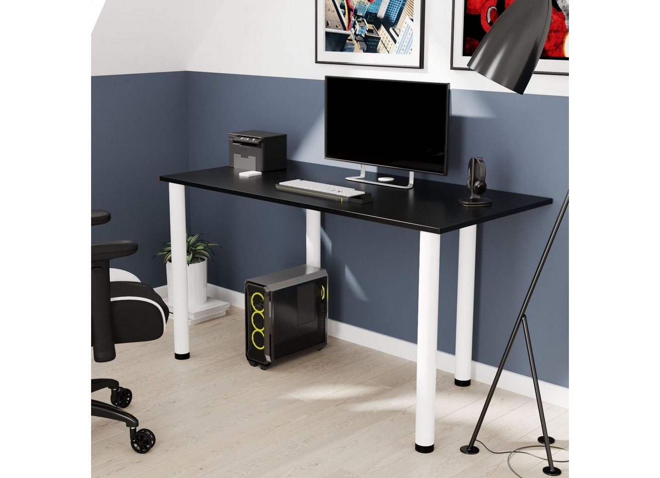 AKKE Schreibtisch, Schreibtisch mit Kabeldurchführung und weißen Beinen 2mm PVC von AKKE