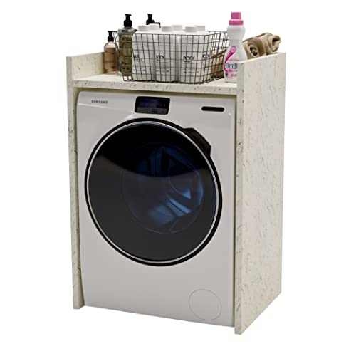 AKKE Waschmaschinenschrank Überbauschrank Für Waschmaschine 66x97x48 cm Wäschetrockner Schrank Waschmaschinenregal Badezimmerschrank Waschmaschinenüerbau Weißer Marmor von AKKE