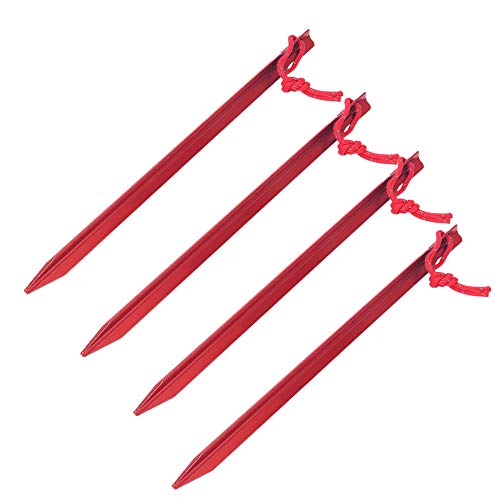 4 Stück 23 cm Aluminium Oy Cam Zelthering und Nagelpfähle, Ultraleichtes und Verlängertes Design für Outdoor-Camping, Rote Farbe (Rot (4 für 1 verkauft)) von AKLOSIPY