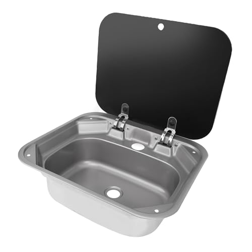 AKLOSIPY 4 Zoll Edelstahl RV Rechteckige Waschbecken mit Faltbarem Glasdeckel, Kompakte Größe für Camping, Boote und Abenteuer Im Freien, Einfache Wartung von AKLOSIPY
