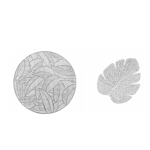 AKLOSIPY Elegante Goldene Taschen und Untersetzer Set - 12 Stcs Runde Esstischmatten und Blatt -Cup Untersetzer Sowie Einfache Pflege (Silver) von AKLOSIPY