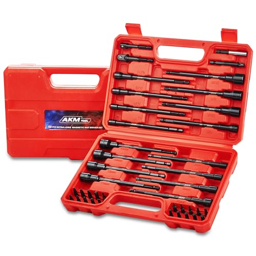 AKM TOOL Magnetisches Steckschlüssel-Set, 15,2 cm lang, Steckschlüssel für Schlagbohrmaschine, 1/4-Zoll-Sechskantschaft, SAE und metrisch, Cr-V-Stahl, Muttern-Setter mit magnetischem von AKM TOOL