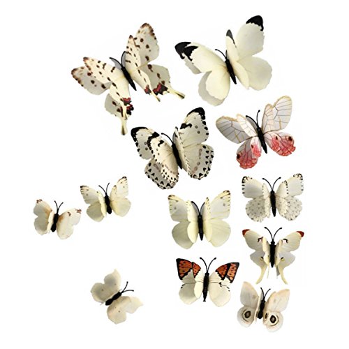 AKOAK 24 Pcs 3D Schmetterling, Doppelten Flügel Schmetterling Art Decor Aufkleber mit Magnet und Doppelseitiges Klebeband für Zimmer Home Kinderzimmer Decor, Weiß von AKOAK