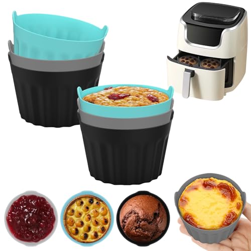 AKOFIC 6 Stück Eierformen Silikon für Heißluftfritteuse, Wiederverwendbar Muffinförmchen Air Fryer Silikonform, Antihaft Backform Spiegeleiform Eierformer Heißluftfritteuse Zubehör von AKOFIC