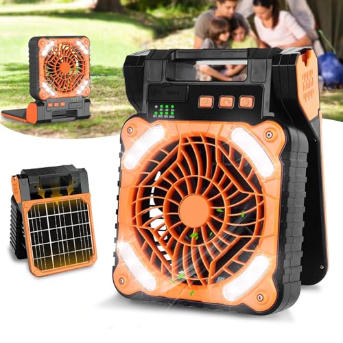 AKOFIC Camping Ventilator mit Akku 10400mAh, Solar Ventilator Outdoor mit LED-Licht, 4 Geschwindigkeiten Tragbarer Tischventilator Leise, Wiederaufladbarer Zelt Ventilator für Camping Reisen Angeln von AKOFIC