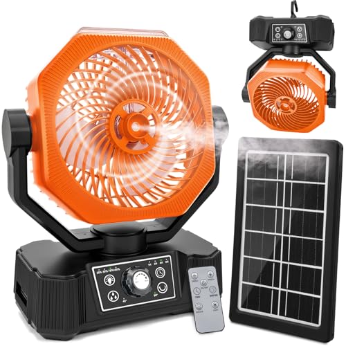 Camping Ventilator mit Wasserkühlung, Solarpanel, licht, 12000mAh Solarventilator Outdoor, Wiederaufladbarer Tischventilator USB mit Haken, Fernbedienung, Ventilator Leise für Camping Reisen Angeln Camping Ventilator mit Wasserkühlung, Solarpanel, licht, 12000mAh Solarventilator Outdoor, Wiederaufladbarer Tischventilator USB mit Haken, Fernbedienung, Ventilator Leise für Camping Reisen Angeln von AKOFIC