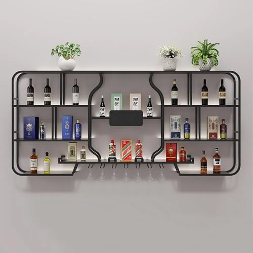 AKOGG Weinregal Zur Wandmontage Mit LED-Beleuchtung,Flaschenregal,Wand Weinflaschenhalter,Weinregale,Metall-Flaschenhalter Für Küche,Wohnzimmer,Weinkeller(Black,280cm(110in)) von AKOGG