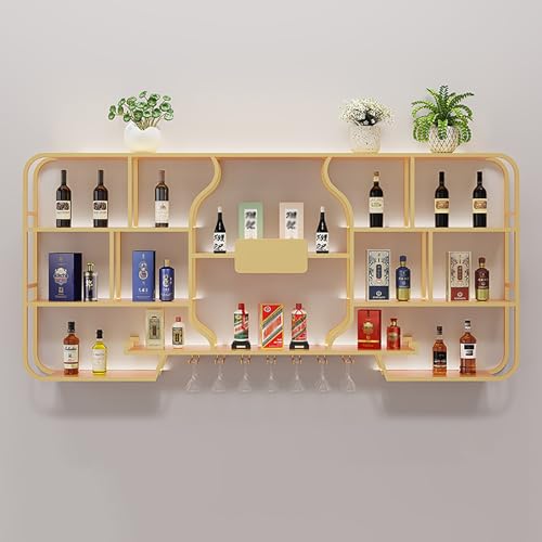 AKOGG Weinregal Zur Wandmontage Mit LED-Beleuchtung,Flaschenregal,Wand Weinflaschenhalter,Weinregale,Metall-Flaschenhalter Für Küche,Wohnzimmer,Weinkeller(Gold,280cm(110in)) von AKOGG