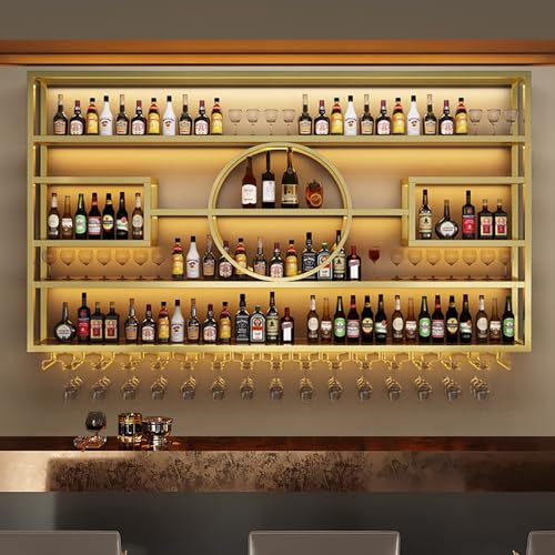 Weinregal Zur Wandmontage Mit Glashaltern,Metall Flaschenregal Weinregale,Weinflaschenhalter,Wand Flaschenhalter Ideal Als Barregal Und Getränkehalter,Stilvolles Design Für Weinkeller Und Küche(Gold,4 von AKOGG