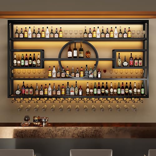 Weinregal Zur Wandmontage Mit Glashaltern,Metall Flaschenregal Weinregale,Weinflaschenhalter,Wand Flaschenhalter Ideal Als Barregal Und Getränkehalter,Stilvolles Design Für Weinkeller Und Küche(Black, von AKOGG