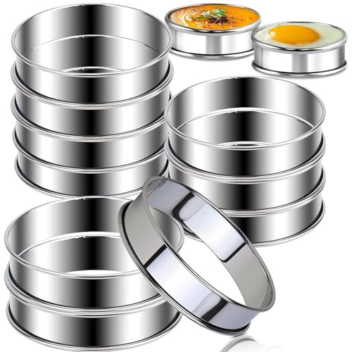 AKOLAFE 10 Stück Pancake Form Edelstahl 8cm Dessertringe 8 x 2,5cm Rund Tortenring 8cm Durchmesser Robust Backring Spiegeleiform Antihaft Eierform für Backofen, Kochen, Backen von AKOLAFE