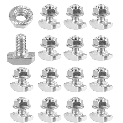 AKOLAFE 100 Stück Hammerkopfschrauben M6 x 12 Edelstahl Hammerkopfschrauben mit Flanschmuttern Set für Schrauben Zubehör Ankerschienenschrauben Gewächshaus von AKOLAFE