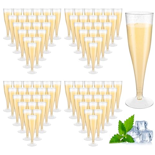 AKOLAFE 100 Stück Sektgläser Plastik 160ml Sektgläser Kunststoff Mehrweg sektgläser mit Silberglitter BPA-frei Sektglas Transparente Stapelbare Champagnergläser Rosa für Hochzeiten, Geburtstage, Party von AKOLAFE