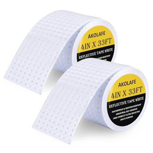 AKOLAFE 2 Stück Reflektorband Selbstklebend Weiß 10mx10cm Reflektierendes Klebeband PVC Reflektor Aufkleber Wasserdicht Reflektorbänder Langlebig Aufkleber Reflektierend für Fahrrad, Auto, LKW von AKOLAFE