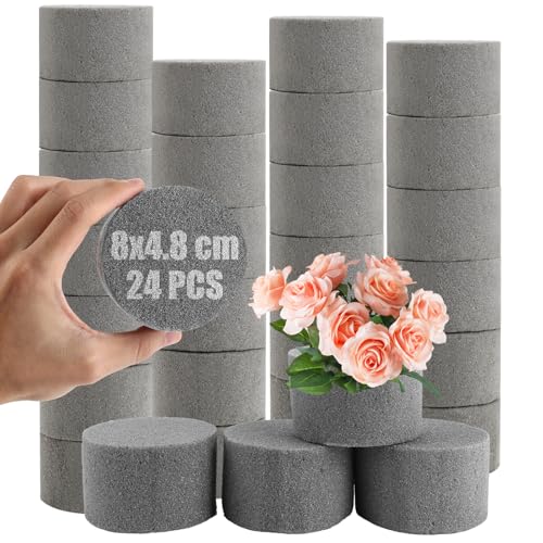 AKOLAFE 24 Stück Steckschaum Rund Steckschwamm 8 x 4,8cm Steckschaum für Blumen Grau Steckmasse für Frischblumen klein Blumensteckschaum zum Basteln für Hochzeiten, Geburtstage, Garten, Wohnung von AKOLAFE