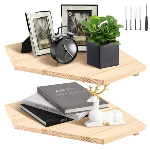 AKOLAFE 2er Set Eckregal Hängend 28 cm Breit Wandregal Holz mit Drahtloch Braun Schwerlast Schweberegale Dekoratives Wand Regal Diamantform für Küche Schlafzimmer Wohnzimmer Arbeitszimmer Aufbewahrung von AKOLAFE