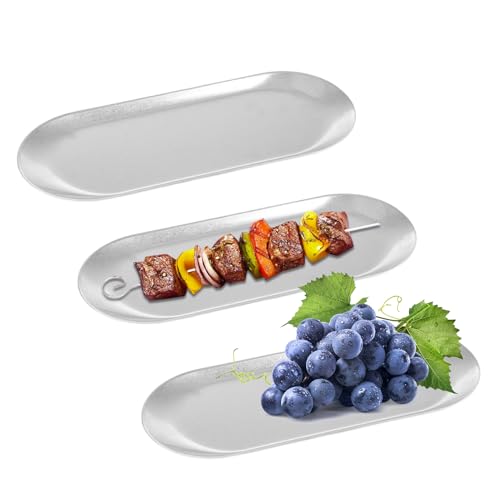 AKOLAFE 3 Stück Tablett Deko 30x12cm Schmucktablett Edelstahl Dekoschale Silber Kleines Tablett Oval Servierteller für Kosmetik, Süßigkeiten, Snack, Schlüssel, Kerzen von AKOLAFE