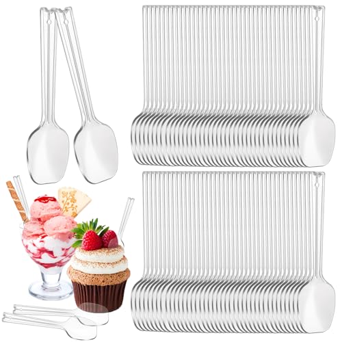 AKOLAFE 300Stk Plastiklöffel Wiederverwendbar Mini Löffel Plastik Kunststoff Dessertlöffel 8cm Lange Transparenter Eislöffel Klein Plastik Löffel für Pudding Dessert Mousse Party von AKOLAFE