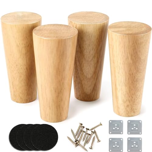 AKOLAFE 10cm Möbelfüße Holz 4 Stück Tischbeine Holz Eiche Robuste Möbelbeine Rund Holzbeine Holz mit Montageplatten und Schrauben Schwerlaste Schrankfüße Holz für Sofa, Bett, Schrank, Stuhl, Tisch von AKOLAFE