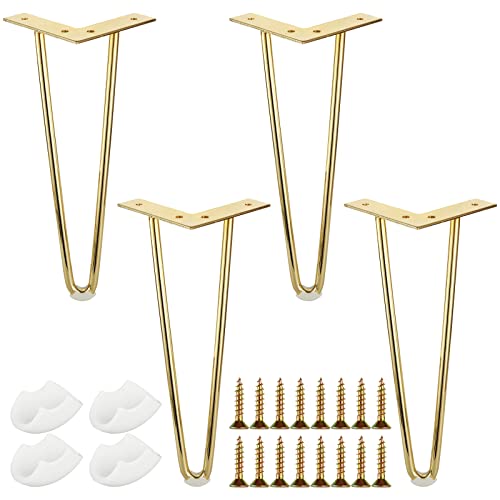 AKOLAFE 4er Set Möbelfüße Gold 30cm Tischbeine Metall Hairpin Legs Robuste Schrankbeine mit Gummischutz Haarnadel Beine mit Schrauben Metallfüße für Schreibtisch, Schrank, DIY Projekte, Nachtständer von AKOLAFE