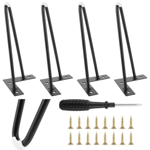 AKOLAFE 4er Set Möbelfüße Schwarz 25cm Tischbeine Metall Hairpin Legs Robuste Schrankbeine mit Gummischutz Haarnadel Beine mit Schrauben Metallfüße für Schreibtisch, Schrank, DIY Projekte von AKOLAFE