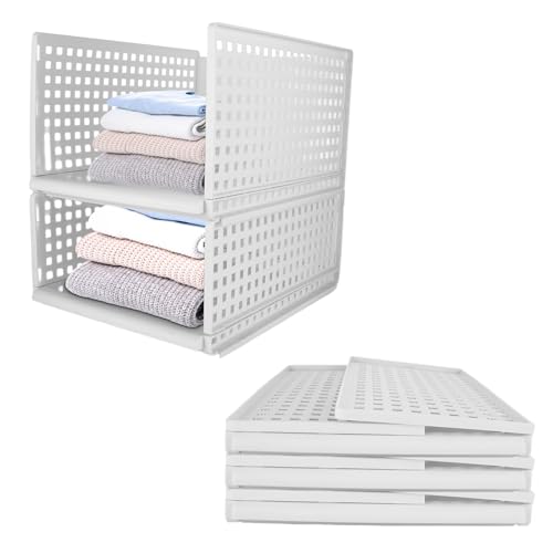 AKOLAFE 5er Set Schubladenbox Stapelbar 42,5x33x18cm Kleiderschrank Organizer Weiß Faltbar Regal Aufbewahrungsbox Schubladen Plastik Lagerkisten Schrank Organizer für Zuhause Schlafzimmer Küche von AKOLAFE