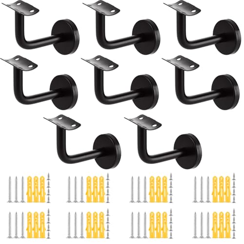 AKOLAFE 8 Stück Handlaufhalter Edelstahl Geländer Außen 60x80mm Handlaufträger Schwarz Roubst Halterung für Handlauf Treppengeländer Innen Shwerbelast Wandhalter (curve) von AKOLAFE