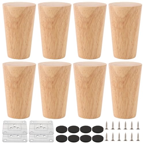 AKOLAFE 8 Stück Möbelfüße Rund 8cm Kallax Füße Holz Möbelbeine Eiche Mit Montageplatte Und Schrauben Robuste Tischbeine Schwerlaste Schrankfüße Für Sofa, Bett, Stuhl, Tisch von AKOLAFE