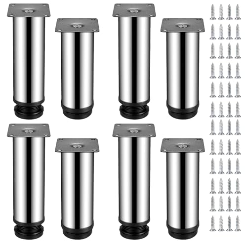 AKOLAFE 8 Stück Möbelfüße Verstellbar 350mm Runde Möbelfüsse Edelstahl Verstellbare Möbelfüße Metall Ø 50 mm Schrankfüsse Silber Sofafüße Metall Couch füße für Schreibtisch, Schrank, Möbel Projekt von AKOLAFE