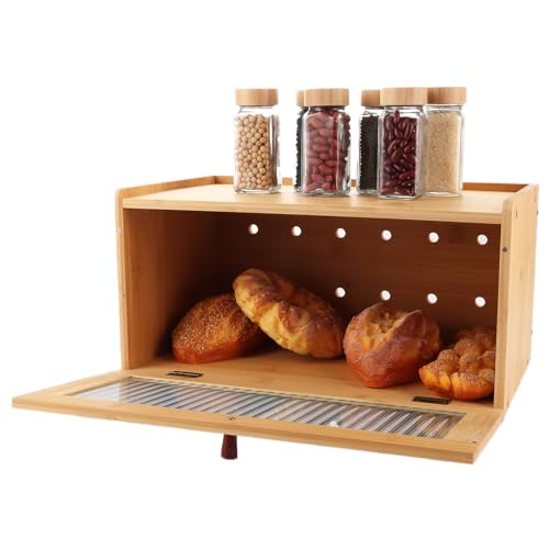 AKOLAFE Brotkasten Holz Bambus Braun 40x24x20cm Brotkästen Brotbox Stapelbar Brot Aufbewahrungsbox Brotbehälter mit Deckel für Frischhalten Brot, Lebensmittel von AKOLAFE