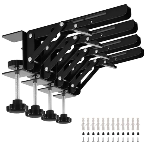 AKOLAFE Schreibtisch-Verlängerungshalterung, 25 cm, zusammenklappbare Regalhalterungen mit C-Klemme, robuste Scharniere mit Schreibtischklemme, faltbar, 90 ° rechtwinklig, für Tischregal, schwarz, 4 von AKOLAFE