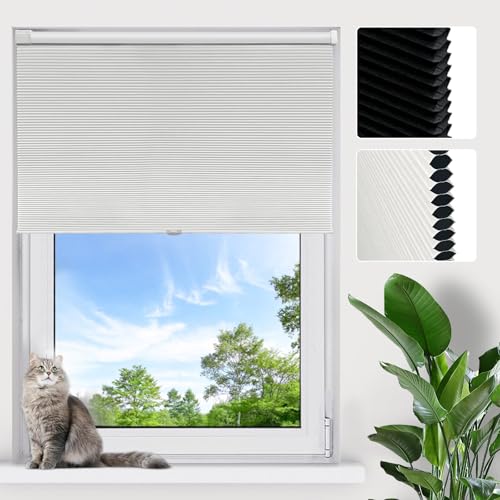 KOPLYEM Wabenplissee ohne Bohren Plissee Verdunklung Thermo Plissee Klemmfix Ohne Bohren Weiß-Schwarz,50x180cm(BxH) Verdunklung, Blickdicht Sonnenschutz Jalousie für Fenster & Tür von AKOLENM