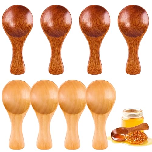 8 Stück Holzlöffel Klein 8x3cm, Honiglöffel Holz Set, Mini Löffel aus Holz, Eisportionierer Klein, Kleine Löffel Teelöffel Holz für Kaffee Tee Zucker, Kleine Holzlöffel zum Essen Honiglöffel von AKONE