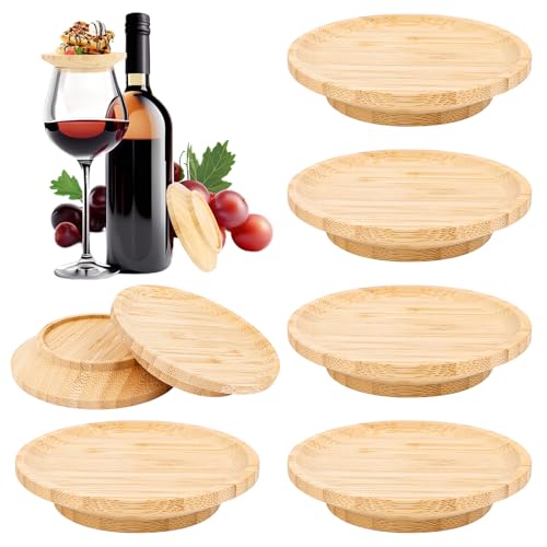 AKONE Weinglas Topper Holz, 6 Stück Wine Glass Charcuterie Topper, 10cm Rund Holz Weinglas Aufsatz Vorspeisentelle, Weingläser Topper für Desserts, Getränke, Familienessen, Partyzubehör AKONE Weinglas Topper Holz, 6 Stück Wine Glass Charcuterie Topper, 10cm Rund Holz Weinglas Aufsatz Vorspeisentelle, Weingläser Topper für Desserts, Getränke, Familienessen, Partyzubehör von AKONE