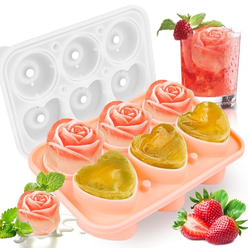 Eiswürfelform Silikon, Eiswürfelbehälter mit Deckel, Eiswürfelform Herz, Silikonform Eiswürfel, Eiswürfelform Rose, Wiederverwendbar Eiswürfelformen für Cocktails (Rosa) von AKONE