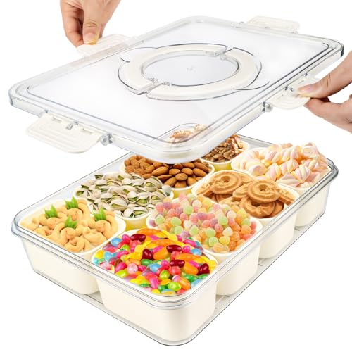 AKONE Snackbox mit Fächern, Snackschale mit Deckel&Griff, 8/4-Fach Snackteller, Wiederverwendbar Snackbox Organizer zur Aufbewahrung von Gewürzen, Snacks, Süßigkeiten, Nüsse, Keks, Obst (8-Fach) AKONE Snackbox mit Fächern, Snackschale mit Deckel&Griff, 8/4-Fach Snackteller, Wiederverwendbar Snackbox Organizer zur Aufbewahrung von Gewürzen, Snacks, Süßigkeiten, Nüsse, Keks, Obst (8-Fach) von AKONE