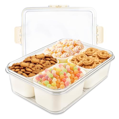 Snackbox mit Fächern, Snackschale mit Deckel&Griff, 8/4-Fach Snackteller, Wiederverwendbar Snackbox Organizer zur Aufbewahrung von Gewürzen, Snackbox Kinder für Süßigkeiten Nüsse Keks Obst (4-Fachern) Snackbox mit Fächern, Snackschale mit Deckel&Griff, 8/4-Fach Snackteller, Wiederverwendbar Snackbox Organizer zur Aufbewahrung von Gewürzen, Snackbox Kinder für Süßigkeiten Nüsse Keks Obst (4-Fachern) von AKONE