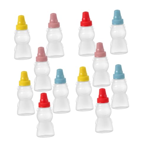 AKOOSY 12 Stück Mini Bär Sauce Flaschen aus Ketchup und Sojasoße Spender Farbige Deckel Leicht zu Reinigen Tragbar für Schule Büro Reise und Camping von AKOOSY