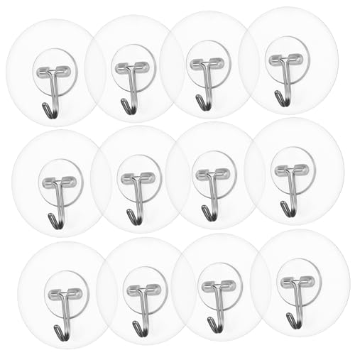 AKOOSY 12 Stück Teiliges Selbstklebende Extra Starke Klebehaken aus Edelstahl und Transparente Frosted Rundhaken ohne Bohren Heavy Duty Wandhaken für Küche Bad Schlafzimmer Glatte von AKOOSY