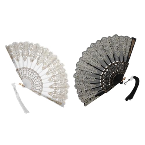 AKOOSY 2 Stück Faltbare Handfächer für Damen Chinesischer Stil mit Besticktem Blumenmuster Vintage Handventilator mit Goldener Prägung und Dekorativer Quaste für Tanz und AKOOSY 2 Stück Faltbare Handfächer für Damen Chinesischer Stil mit Besticktem Blumenmuster Vintage Handventilator mit Goldener Prägung und Dekorativer Quaste für Tanz und von AKOOSY