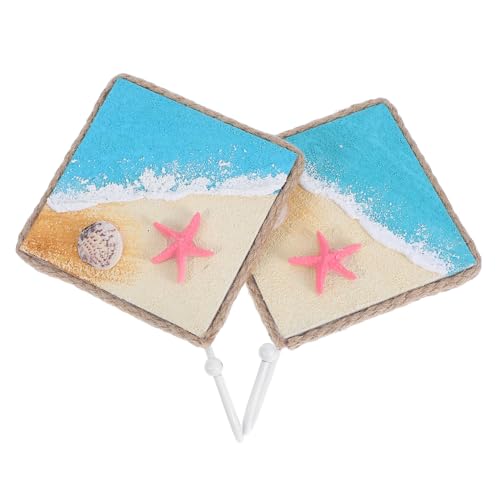 AKOOSY 2 Stück Mediterrane Wandhaken Handbemalt Ocean Wall Hanger Küstenstil Schlüssel Handtuchhalter Quadratisch Strandthema Dekor für Flur und Bad von AKOOSY